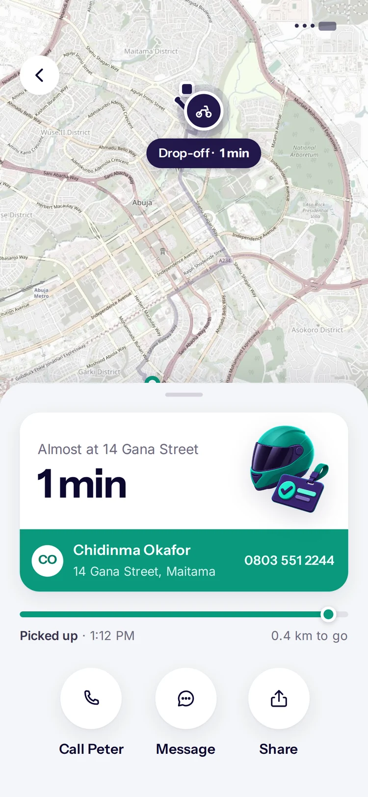 Live tracking screen